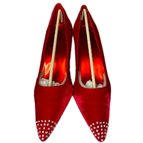 VALENTI FRANCO Garcona Sparkly Red Slip-On Heels LeatherSoles Sz 8M - Picture 2 of 10